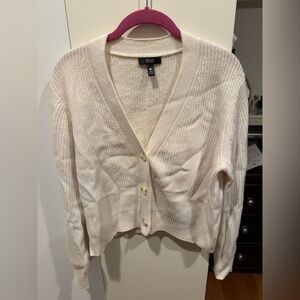 AQUA Cashmere V-Neck Ribbed Cardigan - Cream/Ivory - Size M